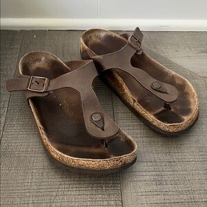 Birkenstock Gizeh Brown Leather Thong Sandals - Women's Casual Slip-On size 39